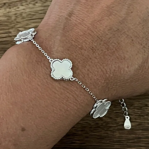925 Silver clover bracelet adjustable 8in - Picture 6 of 13